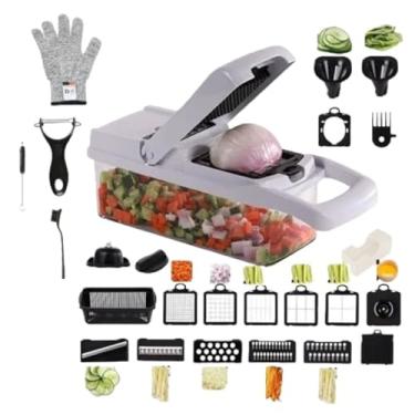 Imagem de Wanhaoshangmao Fatiador de vegetais multifuncional de 26 peças, cortador de cebola, fatiador de batata com lâminas e recipiente de aço inoxidável