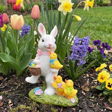 Imagem de YECRUX Decoração de coelho com bebê ganso decoração de quintal ao ar livre, decorações de coelho para casa, jardim, estátuas ao ar livre, estatuetas de coelho da Páscoa, presentes para mães