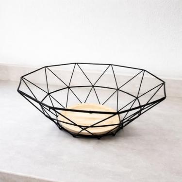 Imagem de Fruteira Diamond,Preta,Fruteira de Mesa Moderna em Metal e Madeira, Organizador de Frutas, Legumes e Alimentos