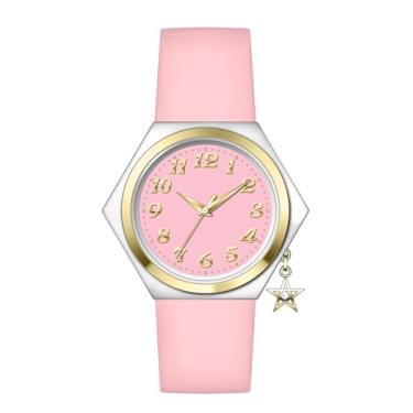 Imagem de Bisley Relógio feminino para pulso pequeno, mostrador número árabe, fácil leitor, relógio em forma de estrela, rosa, Casual