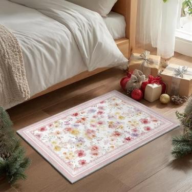 Imagem de Artoid Mode Tapete de porta de primavera com flores em aquarela rosa, decoração de casa de verão, baixo perfil, antiderrapante, lavável, tapete para cozinha, entrada, porta da frente, quarto, banheiro