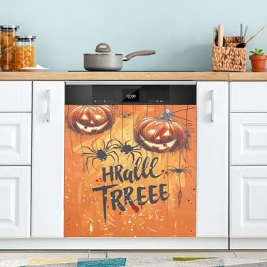 Imagem de xigua Capa magnética de teia de aranha de Halloween, adesivos magnéticos decorativos antiarranhões para painel de geladeira e lava-louças, decoração personalizada de cozinha doméstica 58 x 66 cm