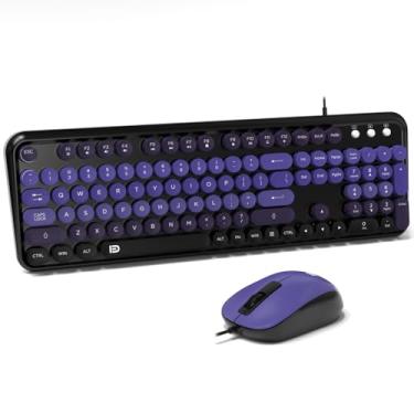 Imagem de FOPETT Combo de teclado e mouse com fio para Windows, teclado de computador USB Plug and Play, mouse óptico com fio, tamanho completo compatível com PC, laptop - preto e roxo