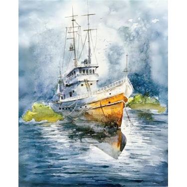 Imagem de GXGLLPZBY Pintura por números para adultos iniciantes, kits de pintura de navio por números em tela, kit de pintura de números acrílicos a óleo faça você mesmo, decoração de parede para casa 15,7 x