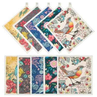 Imagem de MAYJOYDIY Panos de prato suecos para cozinha pacote com 10 toalhas de papel reutilizáveis com clipes panos de esponja de celulose absorventes esponja de limpeza panos de prato suecos laváveis sem