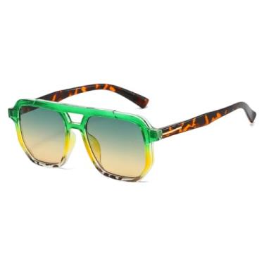 Imagem de Óculos de Sol Femininos Retro Degradê com Armação Bicolor Personalizada, Modelo Simples Masculino com Proteção UV400 (verde e amarelo)