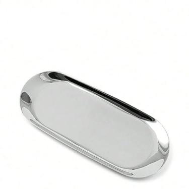 Imagem de Bandeja oval de aço inoxidável para servir – bandeja de metal resistente à ferrugem para lanches, organizador de joias, mesa de café, armazenamento de cozinha e banheiro (tamanhos: P/M/G) (prata M)
