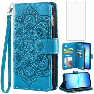 Imagem de Asuwish Capa de telefone para Samsung Galaxy A17 5G capa carteira com protetor de tela de vidro temperado e flor couro PU flip porta-cartão de crédito suporte cordão acessórios de celular A 17 17A 4G