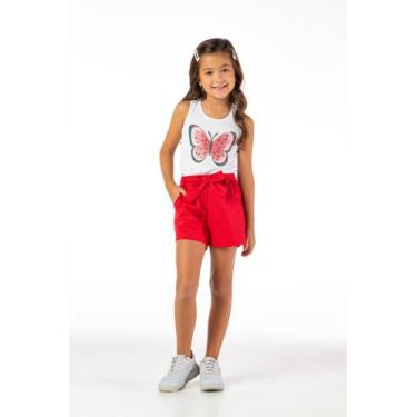 Imagem de Short Infantil Menina Vermelho Algodão com Cinto Laço - VRASALON, 14, 