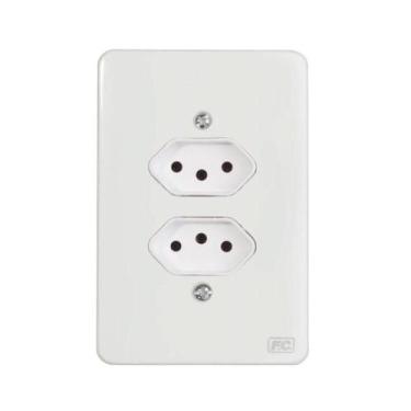 Imagem de Tomada Dupla 2P+T 10A C/ Placa Espelho Branco Homelink - FC