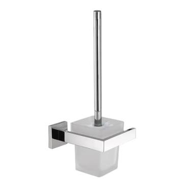 Imagem de Suporte compacto de parede para escova de vaso sanitário, escova de vaso sanitário de aço inoxidável com prateleira de vidro fosco, acessórios de banheiro