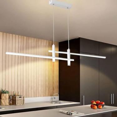 Imagem de Luminária pendente LED com intensidade ajustável, controle remoto, ideal para mesa de jantar, sala de estar, escritório e hotel (branca, 90 cm de comprimento).