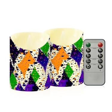 Imagem de Wassud Pacote com 2 velas geométricas sem chamas de carnaval com controle remoto, velas realistas cintilantes com temporizador, velas decorativas para Natal, casamento, festa, decoração de casa