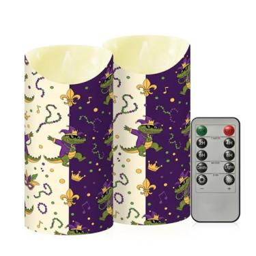 Imagem de Wassud Pacote com 2 velas de crocodilo Mardi Gras sem chama com controle remoto, velas realistas cintilantes com temporizador, velas decorativas para Natal, casamento, festa, decoração de casa média