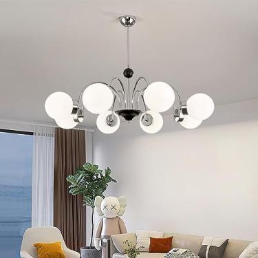 Imagem de Lustre moderno para mesa de jantar, altura ajustável, para sala de estar, com 8 chamas, design clássico moderno com esfera de vidro e lâmpada E27.