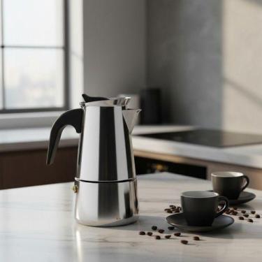 Imagem de Cafeteira Italiana Em Inox Moka Premium 4 Ou 6 Xícaras Inox 200ml Manu