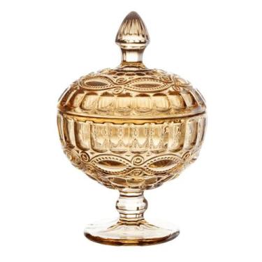 Imagem de Potiche de Vidro C/ Pé Infinit Âmbar Baleiro Bomboniere 12x18,5cm Resi