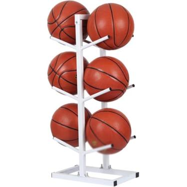 Imagem de Suporte de bola vertical, suporte de basquete para futebol, design em camadas, suporte de exibição de equipamentos esportivos para vôlei, rúgbi, futebol para garagem, casa, escola, sistemas de