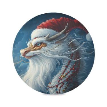 Imagem de STAYTOP Jogo americano redondo de dragão de Natal 6 peças, tapetes de mesa antiderrapantes fáceis de limpar para decoração de mesa de festa de churrasco em casa