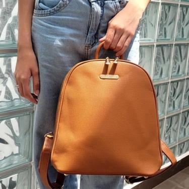 Imagem de Mochila Feminina Couro PU Elegante Com 2 Divisórias Bolso Antifurto Mé