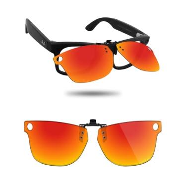 Imagem de Fiskr Óculos de sol polarizados clip-on flip up antirreflexo para Ray-Ban Meta Wayfarer RW4006 e Gen 2 RW4012 (tamanho 50-22), Vermelho fogo, 50*22mm