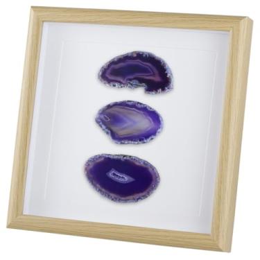 Imagem de Nupuyai Arte de parede de fatia de ágata emoldurada de 22 cm, moldura de pedra geodo de ágata, decoração de parede de mesa para sala de estar, quarto, escritório, presente de cura espiritual, roxo