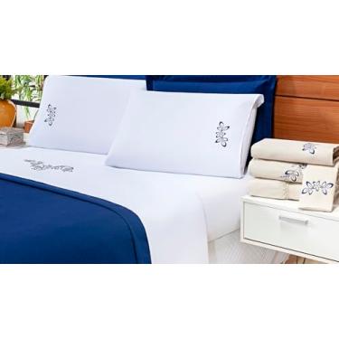 Imagem de Lençol Zion Solteiro 3 Peças 200 Fios Bege/Azul