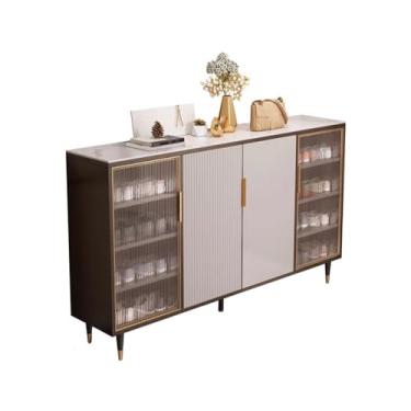 Imagem de Armário de sapatos de madeira de 4 camadas, armário de sapatos estreito com prateleiras removíveis/ajustáveis, armário de sapatos independente com portas de acrílico para entradas e corredores