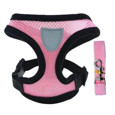 Imagem de Coleira Peitoral Cachorro E Gato, Conjunto De Guia + Coleira Tipo Colete Para Pet Pequenos E Médios(rosa,S)