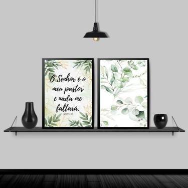 Imagem de Kit 2 Quadros Evangélicos Salmo 23 45X34Cm - Madeira Preta