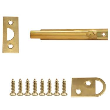 Imagem de Kyuionty Parafuso de porta de latão sólido de 10 cm, trava deslizante oculta dourada para portas e janelas, gabinete, cerca de madeira, com parafusos