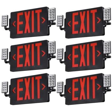 Imagem de TORCHSTAR Placa de saída de LED com luzes de emergência, duas cabeças ajustáveis, luz de saída de letra vermelha com bateria reserva, UL&FCC, dupla face, AC 120-277V, suporte de parede e teto, preto