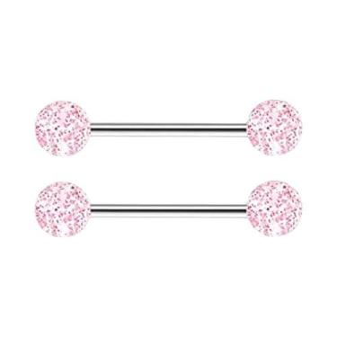 Imagem de Piercings De Língua E Mamilo Em Aço Cirúrgico Com Glitter Acrílico 14G