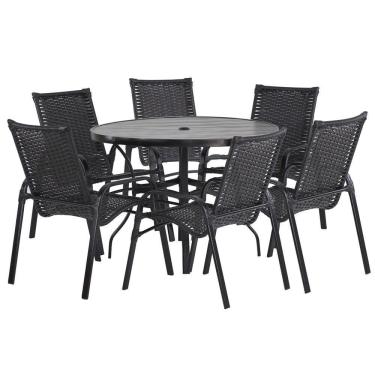 Imagem de 6 Cadeiras E Mesa 80cm Tampo Ripado Alumínio Piscina Jardim Preto