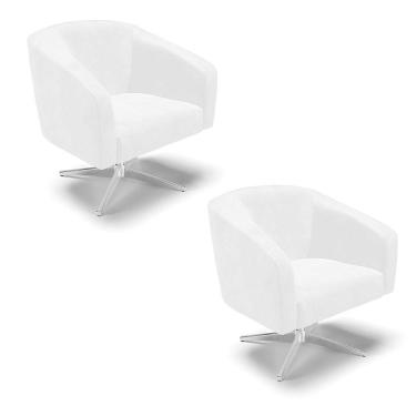 Imagem de Cadeira Sala De Jantar Giratória Cromada Kit 2 Stella Sintético Pu D03 - D'rossi Cor Branco
