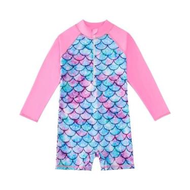 Imagem de Maiô De Uma Peça Para Meninas, Shorts Boyleg, Manga Comprida, Estampa 