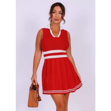 Imagem de Conjunto Feminino Elegante Tricot Premium Regata Gola Polo Listrado + 