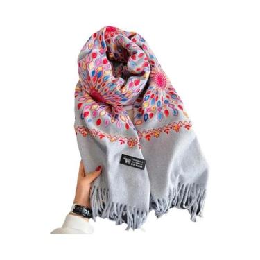 Imagem de Cachecol De Cashmere Feminino Para O Inverno, Luxuoso E Quente, Com Fr