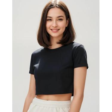 Imagem de Top Cropped Manga Curta Gola Redonda algodão Tribo Livre, Preto, P