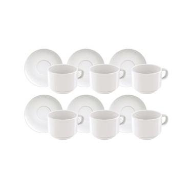 Imagem de Conjunto com 6 Xícaras e Pires para Chá Tramontina Paola em Porcelana Branca - 240 ml