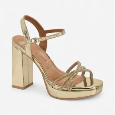 Imagem de Sandália Vizzano Salto Alto Metalizada Dourada-Feminino