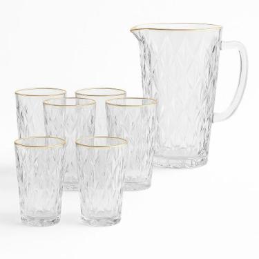 Imagem de Jogo de Jarra e 6 Copos Diamond Borda Dourada - Gamma
