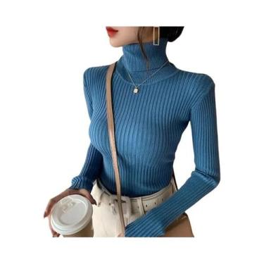 Imagem de Suéter Feminino De Tricô Gola Alta Grosso Outono Inverno Casual Slim F