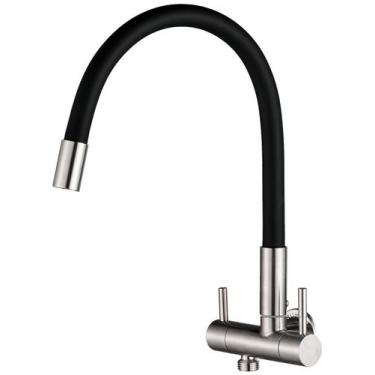 Imagem de Torneira de Parede Flexível Aço Inox Escovado Saída Dupla Meia Polegad