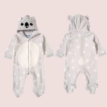 Imagem de Macacão Tip Top Pijama Bichinho Pelúcia Infantil Com Capuz, Cinza, G