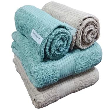 Imagem de Kit 4 Toalhas Buddemeyer Fio Penteado Canelado Bege Verde Suave  2 ban
