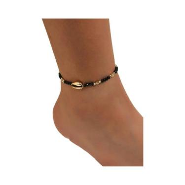 Imagem de Tornozeleira Feminina Dourada Com Contas Coloridas E Conchas De Crista
