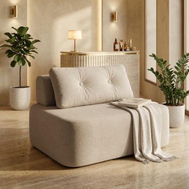 Imagem de Sofá Modular Cielo 120cm Recepção Loja Sala de Estar Bouclê Bege - Montanari`s Decor