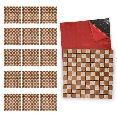 Imagem de Pastilha De Vidro Adesiva Kit 15 Uni Parede Banheiro Cozinha Sala Decorativa Fácil Aplicacao Moderna Reforma Requintado