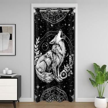 Imagem de Cortina de porta exótica misteriosa Bohemian Lotus 106,7 cm L x 213,4 cm C Constelação céu estrelado lua cortina blackout para armário porta lobo cortina tapeçaria para corredor sala de estar